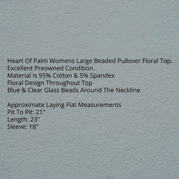 Heart Of Palm Large Blue Floral Beaded Top - Picture 6 of 7